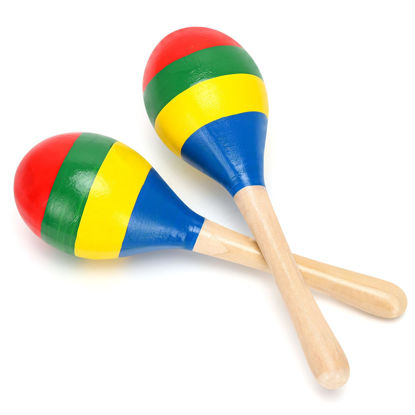 Picture of 2 Pcs Maracas, Hand Percussion Rattles for Kids, Wooden Rumba Shaker Hand Musical Instruments with Clear Rhythm for Kids Adults Playing (Colorful)