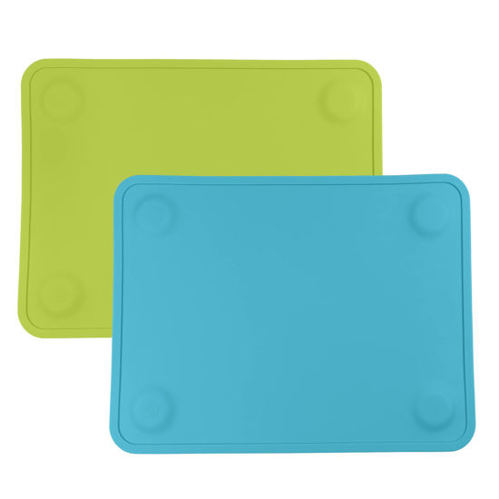 Picture of WeeSprout Silicone Suction Placemats for Babies, Toddlers & Kids, Durable Food Grade Silicone with Non-Slip Suction, Dishwasher Safe, for Dining Table & Restaurants + Travel Case, 2 Pack