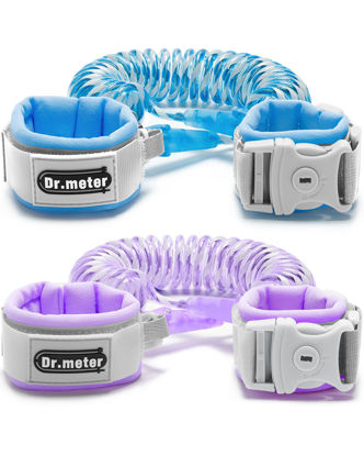 Picture of Dr.meter Anti Lost Wrist Link, 2 Pack Toddler Safety Leash with Key Lock, Reflective Child Walking Harness - Dual 8.2ft Length Blue & Purple Kids Leash for Store Mall Airport Theme Park Trip