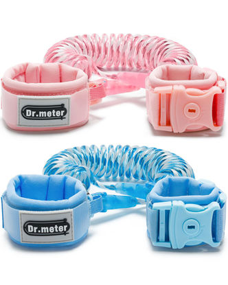 Picture of Anti Lost Wrist Link, Dr.meter 2 Pack Toddler Safety Leash with Key Lock, Reflective Child Walking Harness - Dual 8.2ft Length Pink & Blue Parent Kids Leash for Outdoor Activity Travel Gear