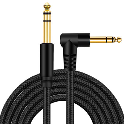 Picture of belipro 1/4 Inch TRS Instrument Cable 3Ft, 6.35mm TRS to 6.35mm TRS Stereo Audio Cable Male to Male Right-Angle-to-Straight for Electric Guitar, Bass, Keyboard,Mixer,Amplifier,Speaker,Equalizer...