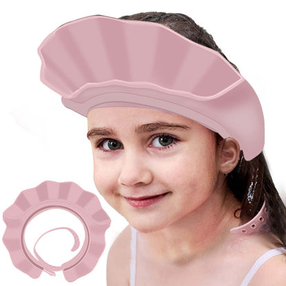 Picture of KOMIDK Baby Kids Shower Cap Shower Cap for Kids Shampoo Bath Bathing Hat Silicone Adjustable Washing Hair Shower Bathing Protection Bath Cap for Toddler, Baby, Kids, Children (Pink)