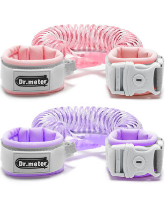 Picture of Dr.meter Anti Lost Wrist Link, 2 Pack Toddler Safety Leash with Key Lock, Reflective Child Walking Harness - Dual 8.2ft Length Pink & Purple Kids Leash for Outdoor, Kids Travel Essencials