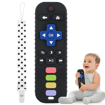 Picture of Fu Store Black Silicone Teething Toys for 0-12 Momths 3-24 Months Infant Toddlers Remote Control Shape Teethers for Babies Chew Toys Relief Soothe Babies Gums Set Dishwasher and Refrigerator Safe