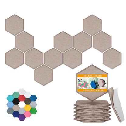 Picture of Hexagonal Acoustic Panels-12 Pack High-Density Sound Absorbing Panels 12"X10"X0.4" for Enhanced Noise Reduction, DIY Design, Idea for Studios, Offices, and Home Theaters(Dark Camel)