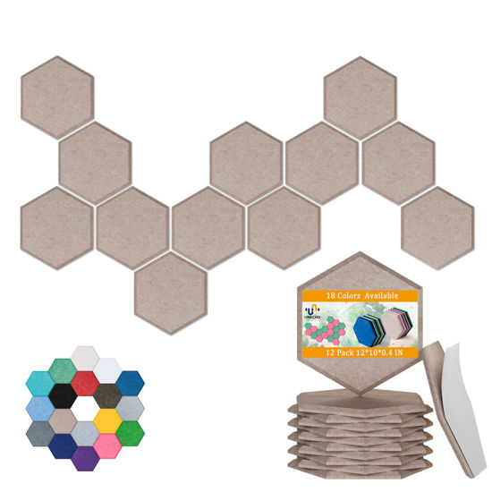 Picture of Hexagonal Acoustic Panels-12 Pack High-Density Sound Absorbing Panels 12"X10"X0.4" for Enhanced Noise Reduction, DIY Design, Idea for Studios, Offices, and Home Theaters(Dark Camel)