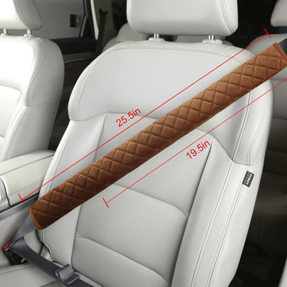 Picture of HighnessHwoo Extra Long Seatbelt Covers for Adults Kids Women & Men, Soft Car Seat Belt Strap Cushion for Sedan, SUV, Trucks, Shoulder Neck Chest Protector Pads, Auto Accessories, 1pc, Brown, 19.5in
