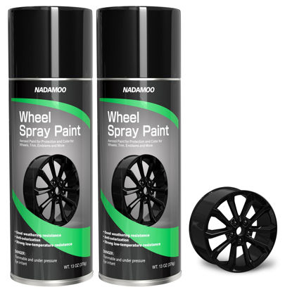 Picture of NADAMOO Aluminum Wheel Spray Paint, Semi-gloss Aerosol Car Rim Paint for Recolor and Protection of Metal Surface, Gloss Black, 2 Cans, 13 Oz Per Can