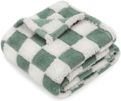 Picture of HOMRITAR Checkered Baby Blanket for Boys Sage Green Soft Fluffy Fuzzy Blankets with 3D Chessboard Grid, Warmer Comfort Reversible Lightweight Bed Blanket for Toddlers Infant or Newborn 30 x 40 Inch