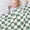 Picture of HOMRITAR Checkered Baby Blanket for Boys Sage Green Soft Fluffy Fuzzy Blankets with 3D Chessboard Grid, Warmer Comfort Reversible Lightweight Bed Blanket for Toddlers Infant or Newborn 30 x 40 Inch