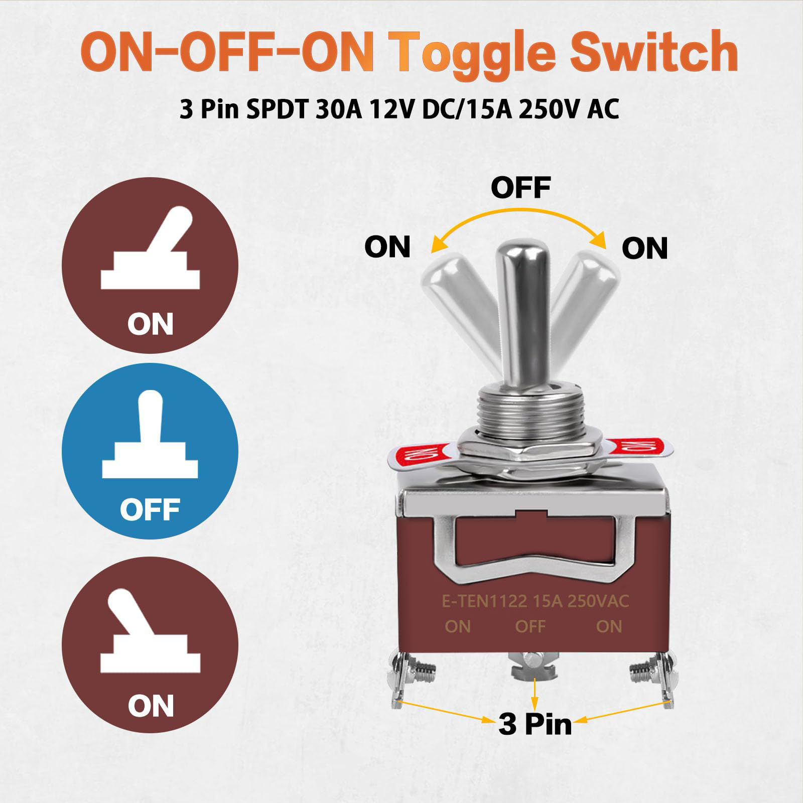 GetUSCart- 6 Pack Toggle Switch, 3 Pin Toggle Switch 12V DC 30A/250V AC ...