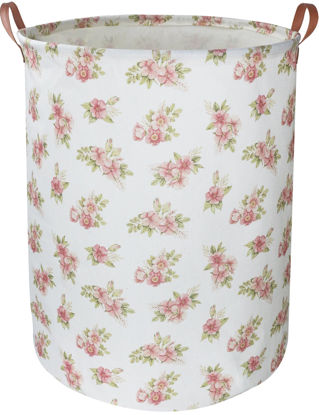 Picture of NTAOHAMPER Pink Flower Laundry Hamper,kids laundry Basket,Girls Nursery Hamper,Waterproof Storage Bin for Bedroom,Clothes Organizer Basket,Toys Box,Room Decor(Pink Flower)