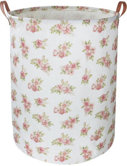 Picture of NTAOHAMPER Pink Flower Laundry Hamper,kids laundry Basket,Girls Nursery Hamper,Waterproof Storage Bin for Bedroom,Clothes Organizer Basket,Toys Box,Room Decor(Pink Flower)