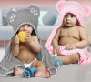 Picture of ELSVIN Set of 2 Hooded Baby Towels - Pink and Grey - Luxurious, Large and Super Absorbent - 30 x 30 Inch - Soft and Suitable for Infants, Toddlers and Kids - 400 GSM