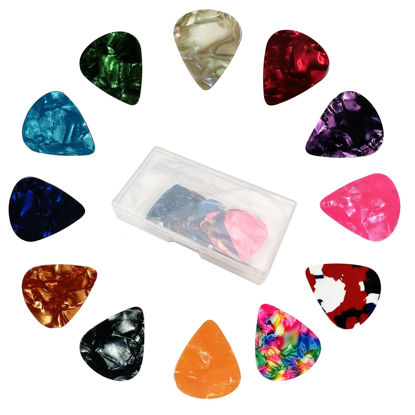 Picture of SEVENHEAD 24 Pcs Guitar Picks Mixed pack - for Acoustic, Electric, Bass Guitar - Guitar Accessories - Natural Feel, Warm Tone - 24 Pack (Color Random)