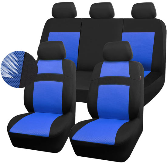 Picture of CAR PASS Seat Cover Full Sets, 3D Air Mesh Car Seat Cover with 5mm Composite Sponge Inside,Airbag Compatible Universal Fit for SUV,Vans,sedans, Trucks, Automotive Interior Covers(Black Blue)