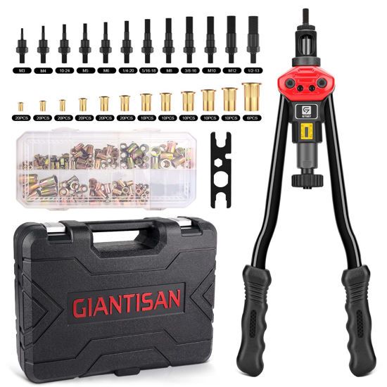 Picture of Rivet Nut Tool, GIANTISAN 16-Inch Rivnut Tool Kit with 12 Metric and SAE Mandrels, 176Pcs Rivet nut Assortment Kit, and Rugged Carrying Case