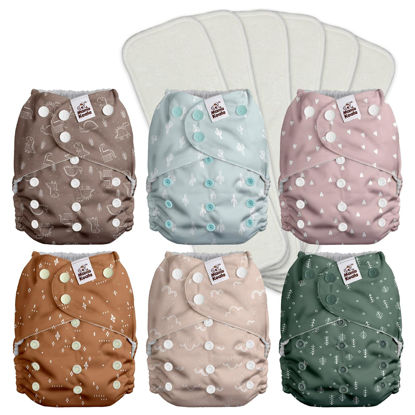 Picture of Mama Koala 2.0 Cloth Diapers for Babies with Suede Cloth Lining, 6 Pack with 6 4-Layer Natural Cloth Diaper Inserts - Reusable and Washable Pocket Diapers (Simply Neutral)