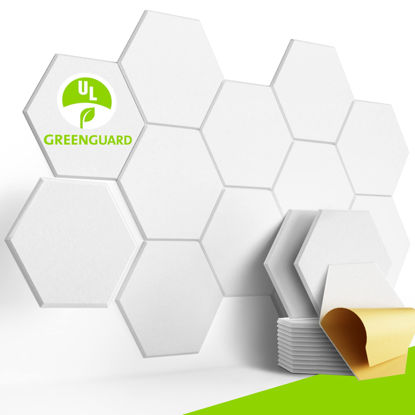 Picture of BUBOS Self adhesive Hexagon Acoustic Panels Sound Absorbing Panels,14 X 13 X 0.4 Inches Soundproof Wall Panels For Recording Studio,Office&Door,12Pack (White)