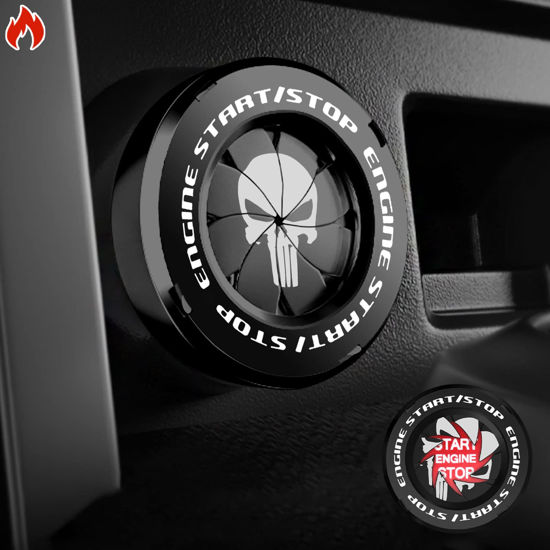Picture of Tybasthe Rotary Push Start Button Cover, Punisher Car Accessories Engine Start Stop Button Cover, Skull Car Stickers Interior Decor, Motorcycle Ignition Key Switch Cover, Black