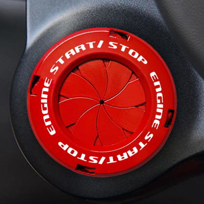 Picture of Rotary Push Start Button Cover, Car Engine Push to Start Stop Accessories, Auto Ignition Switch Cover, Cool Motorcycle Car Decor Gift for Christmas New Years Birthday, Red