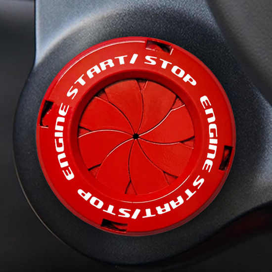 Picture of Rotary Push Start Button Cover, Car Engine Push to Start Stop Accessories, Auto Ignition Switch Cover, Cool Motorcycle Car Decor Gift for Christmas New Years Birthday, Red