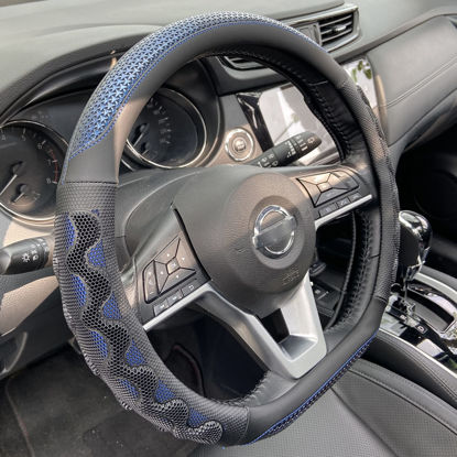 Picture of PINCTROT D Shaped 14.5-15 Inch Steering Wheel Cover Great Grip with 3D Honeycomb Anti-Slip Design, Flat Bottom 14.5-15 Inch (Blue)