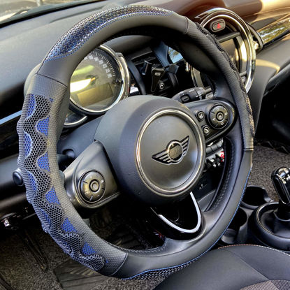 Picture of PINCTROT Steering Wheel Cover Great Grip with 3D Honeycomb Anti-Slip Design, Universal 14.5-15 Inch (Blue)