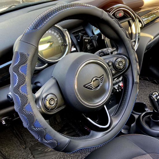 Picture of PINCTROT Steering Wheel Cover Great Grip with 3D Honeycomb Anti-Slip Design, Universal 14.5-15 Inch (Blue)