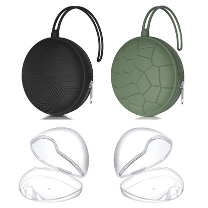 Picture of Smlpuame 4 Pack Pacifier Holder Case Set,2 Silicone Portable Pacifier Cover Pouch Bag for Diaper Bags Baby Carriage with 2 Transparent Pacifier Storage Container Box,Easy to Clean,(Green+Black)