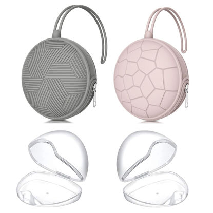Picture of Smlpuame 4 Pack Pacifier Holder Case Set,2 Silicone Portable Pacifier Cover Pouch Bag for Diaper Bags Baby Carriage with 2 Transparent Pacifier Storage Container Box,Easy to Clean,(Pink & Grey)