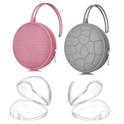 Picture of Smlpuame 4 Pack Pacifier Holder Case Set,2 Silicone Portable Pacifier Cover Pouch Bag for Diaper Bags Baby Carriage with 4 Transparent Pacifier Storage Container Box,Easy to Clean,Power Rose+Grey