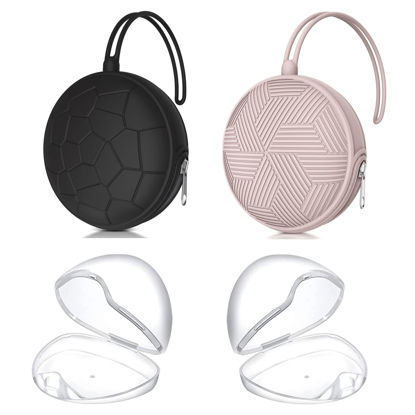 Picture of Smlpuame 4 Pack Pacifier Holder Case Set,2 Silicone Portable Pacifier Cover Pouch Bag for Diaper Bags Baby Carriage with 2 Transparent Pacifier Storage Container Box,Easy to Clean,(Black+Pink)