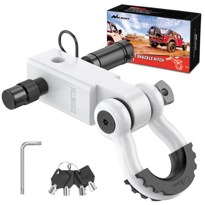 Picture of Nilight Anti-Theft Shackle Hitch Receiver 2Inch 45000 LBs Breaking Strength 3/4" Anti-Theft D Ring Shackle 5/8" Trailer Hitch Lock Pin Heavy Duty Solid Towing Kit for Trucks Off Road (White)
