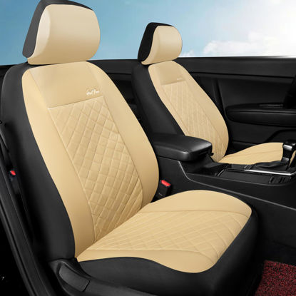Picture of GIANT PANDA Front Car Seat Covers, Bucket Seat Covers, Leather Low Back Auto Seat Covers for Cars, Trucks, Jeep, Van, SUV, Pickup, Airbag Compatible (Beige)
