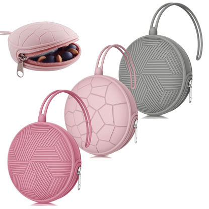 Picture of Smlpuame 3 Pack Pacifier Holder Case,Silicone Portable Pacifier Cover Pouch Bag for Diaper Bags Baby Carriage,Pacifier Storage Container Box,Easy to Clean(Power Rose+Pink+Grey)