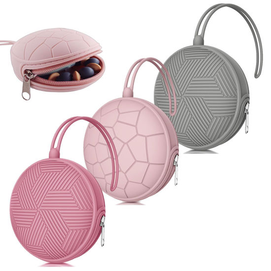 Picture of Smlpuame 3 Pack Pacifier Holder Case,Silicone Portable Pacifier Cover Pouch Bag for Diaper Bags Baby Carriage,Pacifier Storage Container Box,Easy to Clean(Power Rose+Pink+Grey)