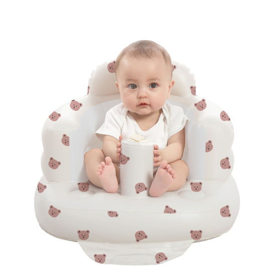 Picture of AGITVPS Inflatable Baby Seat for Babies 3-36 Months, Built in Air Pump Baby Chair Sit Me up Floor Seat for Baby, Bumbo Seat for Learning to Sit, Feeding, Camping (Bear)
