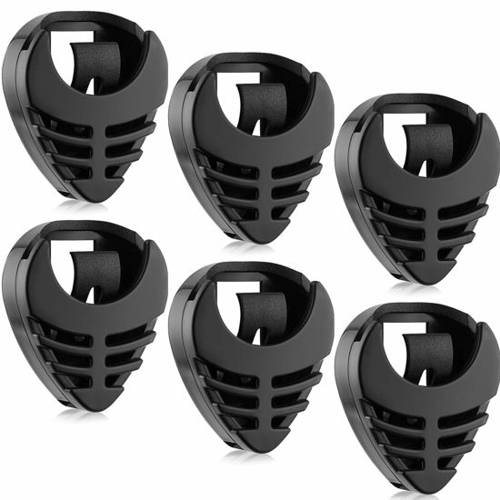 Picture of 6 Pieces Pick Holder Stick-on Guitar Pick Holder Black Plastic Easy to Paste on the Guitar with Adhesive Back and Spring Guitar Accessories Convenient Picks Placement for Acoustic Guitar Bass Ukulele