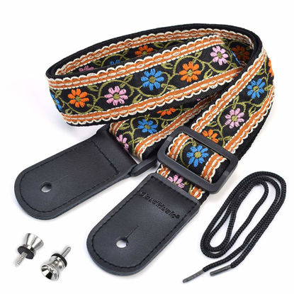Picture of CLOUDMUSIC Tenor Concert Soprano Baritone Ukulele Strap Coloful Hawaii Floral Jacquard For Adult Size And Kids(Blue Orange Pink Flowers)