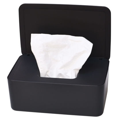 Picture of Diaper Wipes Dispenser, Tissue Storage Box Case, Wet Wipe Dispenser Holder with Lid for Home, Office, Cars (Black)
