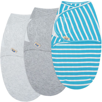 Picture of BlueSnail Ultra Soft Newborn Essentials Easy Wrap Velcro Swaddle Blankets, Adjustable Baby Cotton Swaddle Wrap (Light Gray+Gray+Blue)