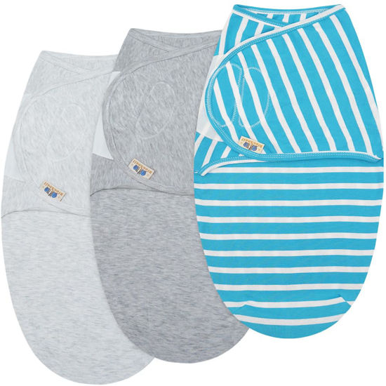 Picture of BlueSnail Ultra Soft Newborn Essentials Easy Wrap Velcro Swaddle Blankets, Adjustable Baby Cotton Swaddle Wrap (Light Gray+Gray+Blue)