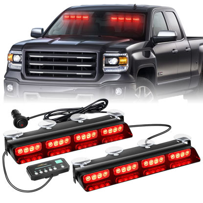 Picture of XRIDONSEN Emergency Dash Strobe Lights Safety Flashing Warning Hazard Interior Front/Rear Windshield Deck Split Lights w/Suction Cups for Volunteer Firefighter Police Vehicles Trucks (2x14 inch, Red)