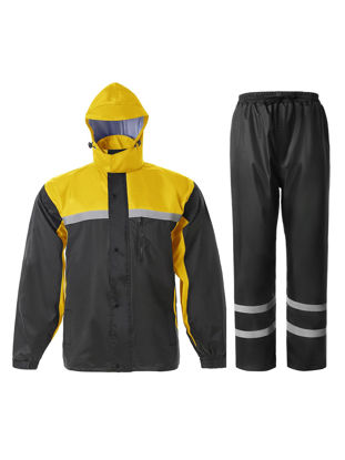 Picture of SaphiRose Men's Rain Suit High Visibility Reflective Work Rain Jacket Pants for All Sport Farm Fishing Motorcycle (Black/Yellow,Medium)