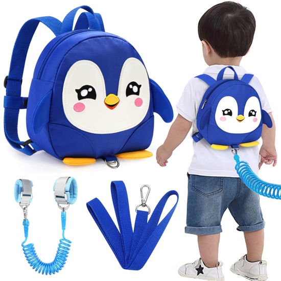 Picture of Accmor Toddler Harness Backpack Leash, Cute Penguin Kid Backpacks with Anti Lost Wrist Link, Mini Child Backpack Harness Leashes Walking Wristband Rope Travel Bag Harness Rein for Baby Girls (Blue)
