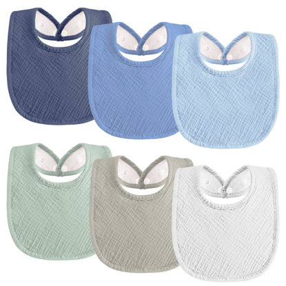 Picture of Kwelife gift Muslin Baby Bibs 6-Pack Baby Drool Bandana Bibs for Unisex Baby Girls Boys Toddlers Drooling and Teething Classic Blue