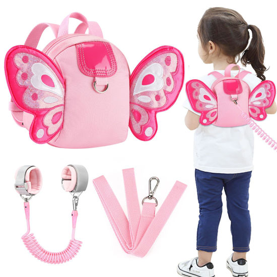 Picture of Accmor Toddler Harness Backpack Leash, Cute Butterfly Kid Backpacks with Anti Lost Wrist Link, Mini Child Backpack Harness Leashes Walking Wristband Travel Bag Harness Rein for Baby Girls (Pink)