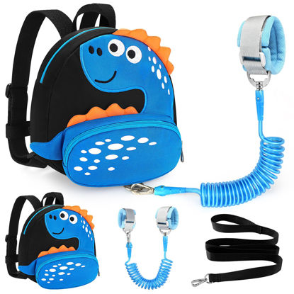 Picture of Accmor Toddler Backpack Leash, Cute Dinosaur Kids Harness Backpacks with Anti Lost Wrist Link, Adorable Child Backpack Mini Bag Wristband Tether Strap Leashes for Baby Boys Girls Ages 1-3 Years