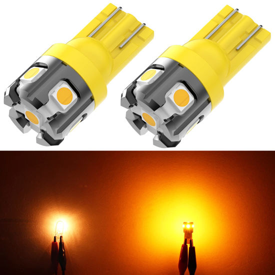 Picture of PHINLION 194 LED Light Bulb Amber Yellow Super Bright 168 2825 2827 T10 W5W Miniature LED Replacement Bulbs for Car Interior Map Dome Door Courtesy License Plate Side Marker Lights
